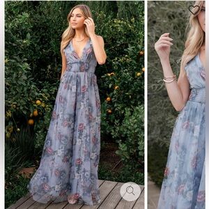 Baltic Born Dusty Blue Floral Plunge Maxi Dress